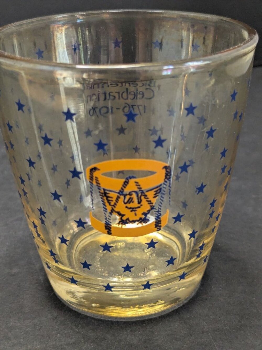 Vintage Bicentennial Celebration 1776 1976 Drum Stars Eagle Sour Cream Glass
